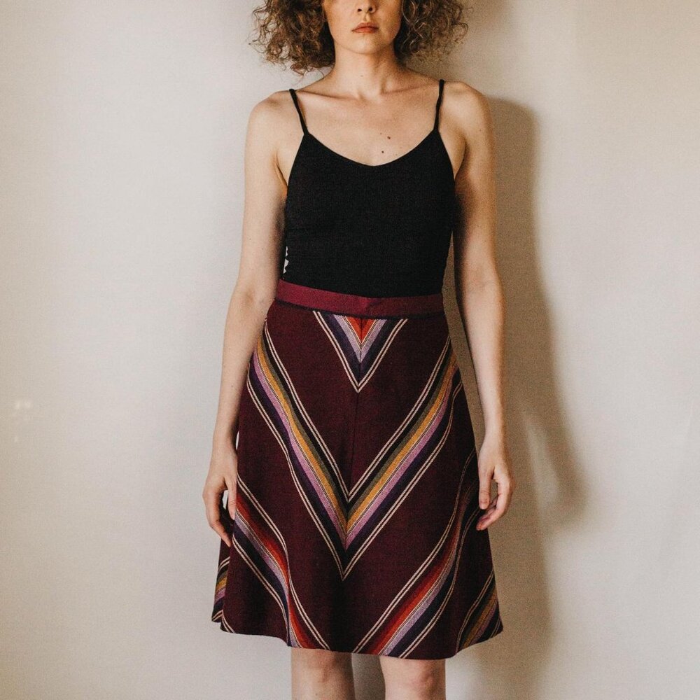 Anthropologie Edme & Esyllte Chevron Striped Burgundy Skirt